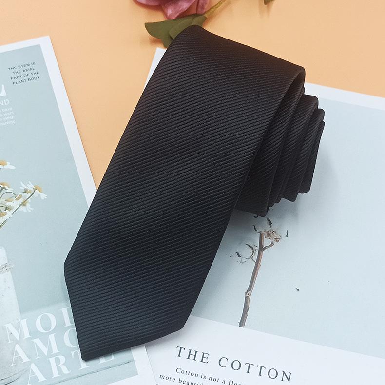 Korean Style Men's Black Tie with Fine Lines - 6cm Hand-Printed Narrow Design for Business Casual Shirts