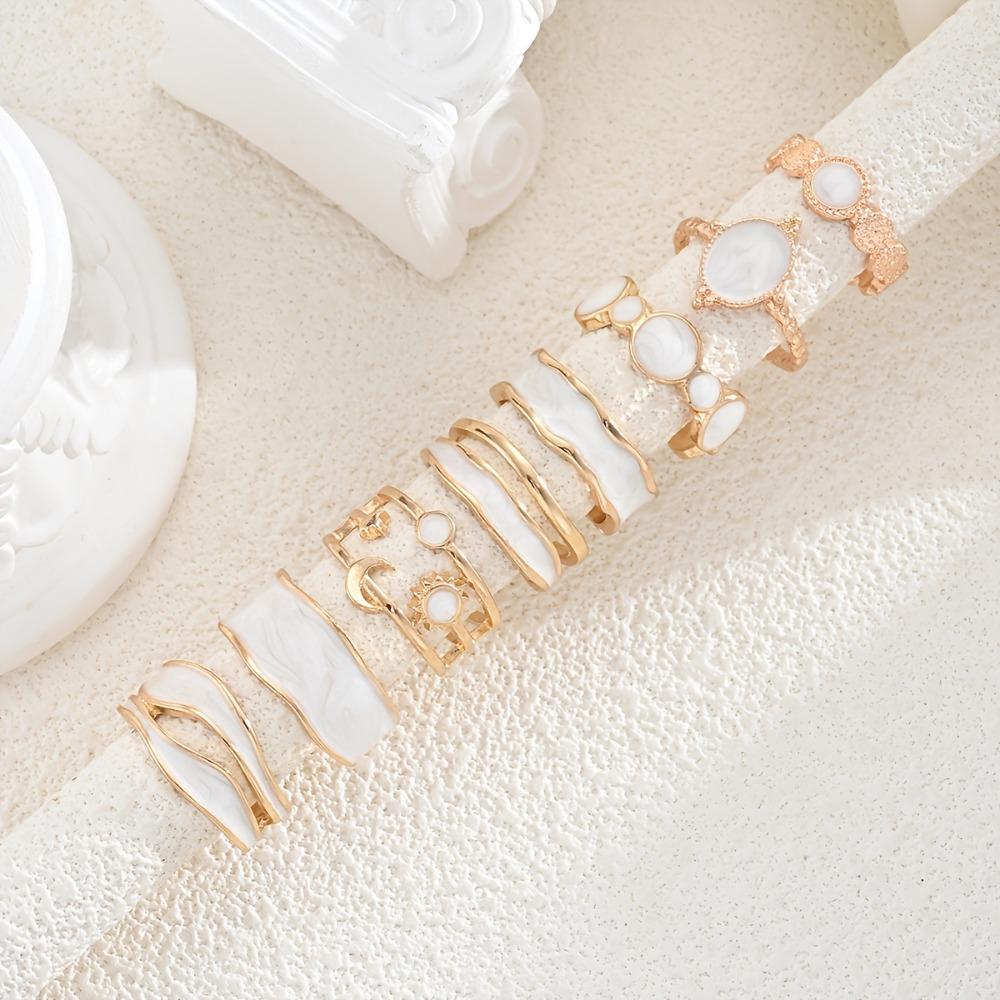 Irregular Ring Set White Enamel Statement Rings New Stacking Rings for Daily Wear Jewelry