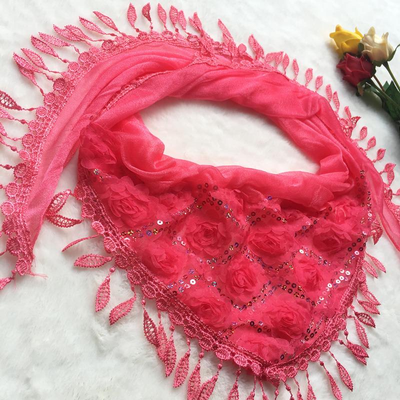 Весенне-осенний женский треугольный шарф, изысканный тонкий шелковый шарф с вышивкой и кисточками, шаль