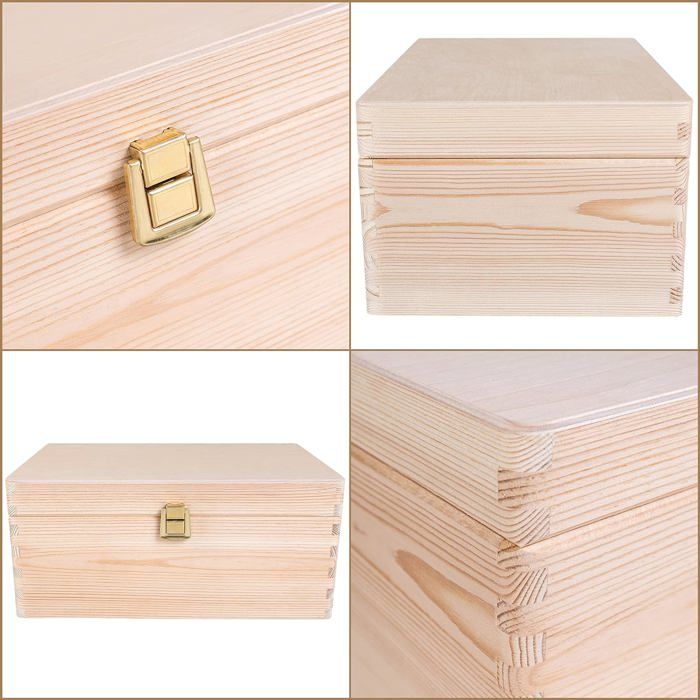 Boite de Rangement en Bois Creative Deco 30x20x14cm | BRUT | Coffre de Rangement | Boîte en Bois | Coffret Bois