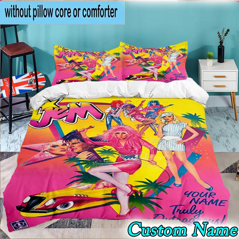 Custom Name 3PCS Jem Holograms Neon Art Bedding Set,Including Duvet Cover And 2pcs Pillowcases Perfect for Bedroom,Dormitory,Fan Christmas gift