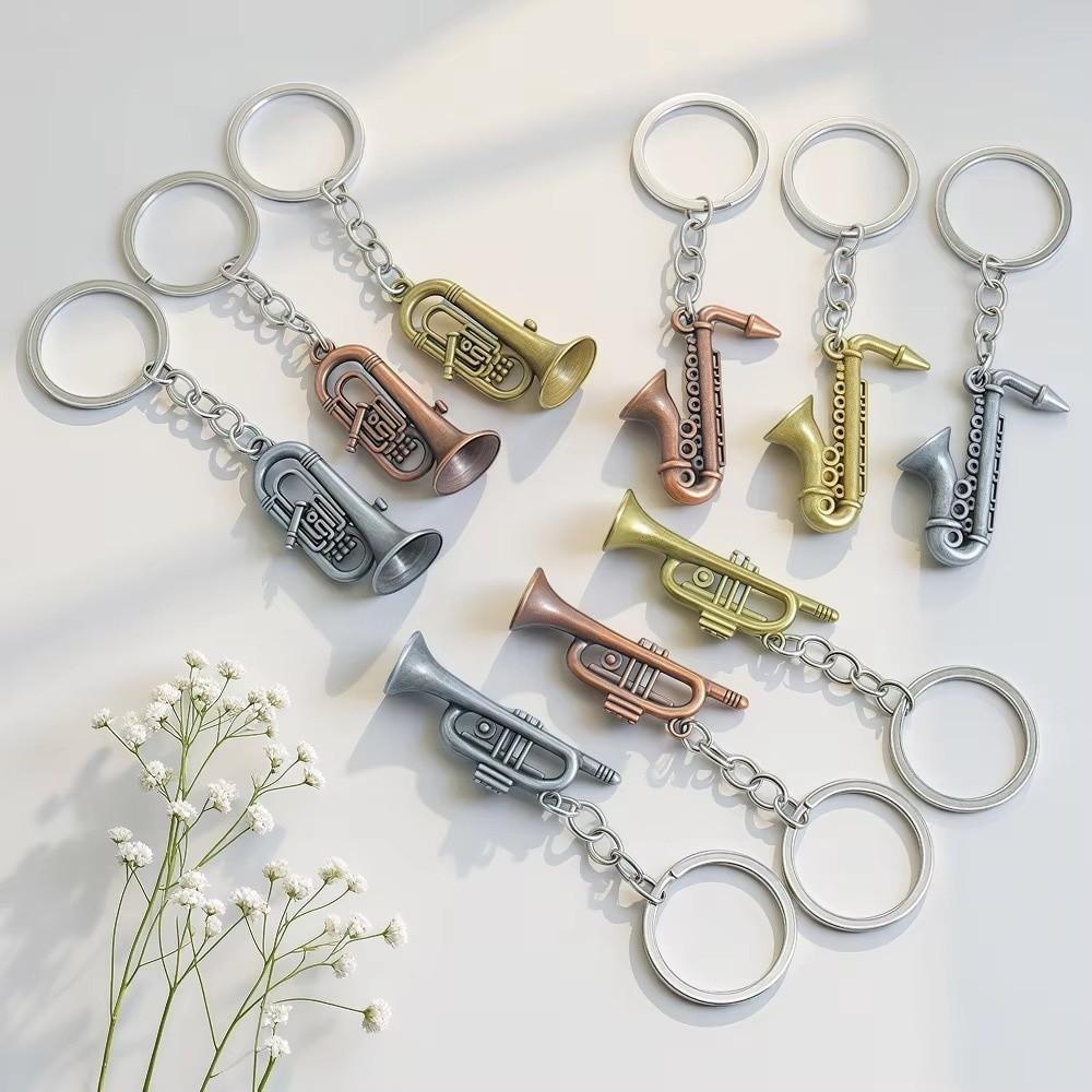 Metal Mini Saxophone Keychain Trumpet Tuba Car Key Ring Retro Bag Charm For Music Lovers