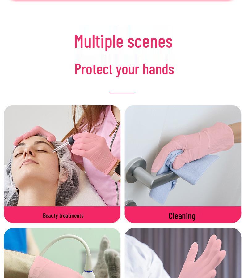 Disposable Pink Nitrile Gloves - Food Grade, Protective for Kitchen, Cleaning, and Housework
