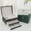 Three-Layer Diamond Pattern Jewelry Box with Lock for Necklace, Ring, and Earring Storage