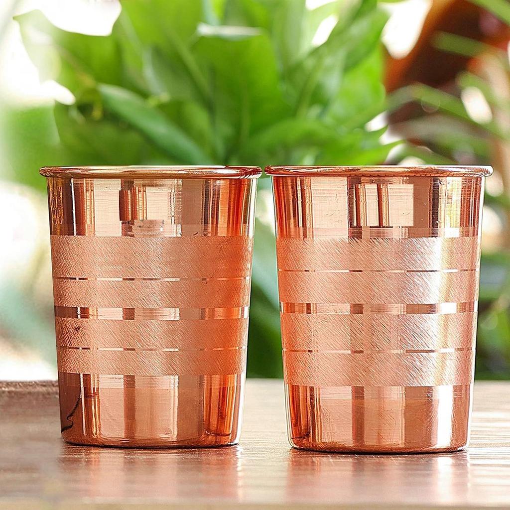 Простой стакан из чистой меди с роскошным дизайном, питьевая вода, йога-аюрведа, объем - 300 мл, 2 шт. в упаковке