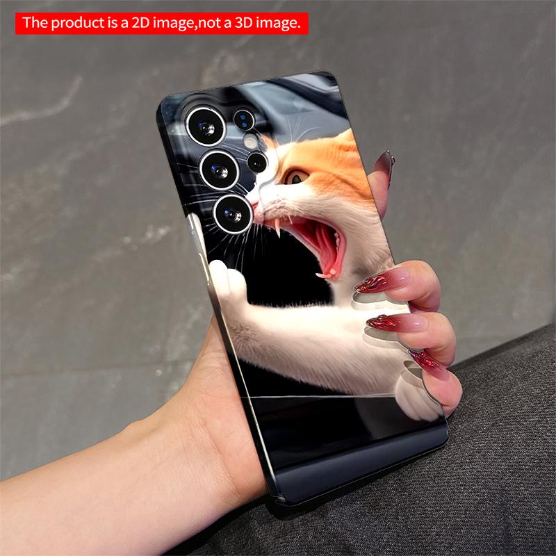 2DFlat Samsung phone case Angry Cat Giving Middle Finger Phone Case Applicable to Galaxy S22 S23 S24 S25ULTRA S26 A12 A13 A14 A15 A16