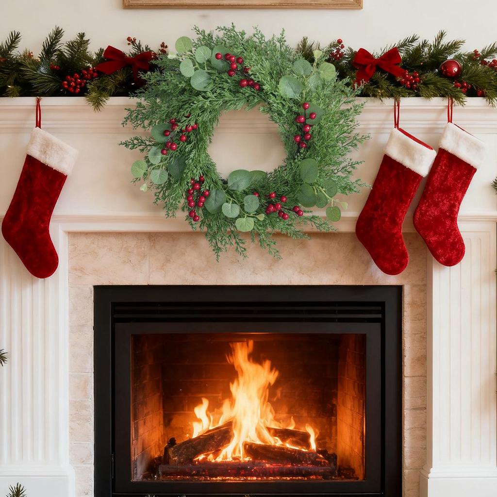 Christmas Pine Needle Eucalyptus Berry Wreath - Festive Door & Wall Decoration