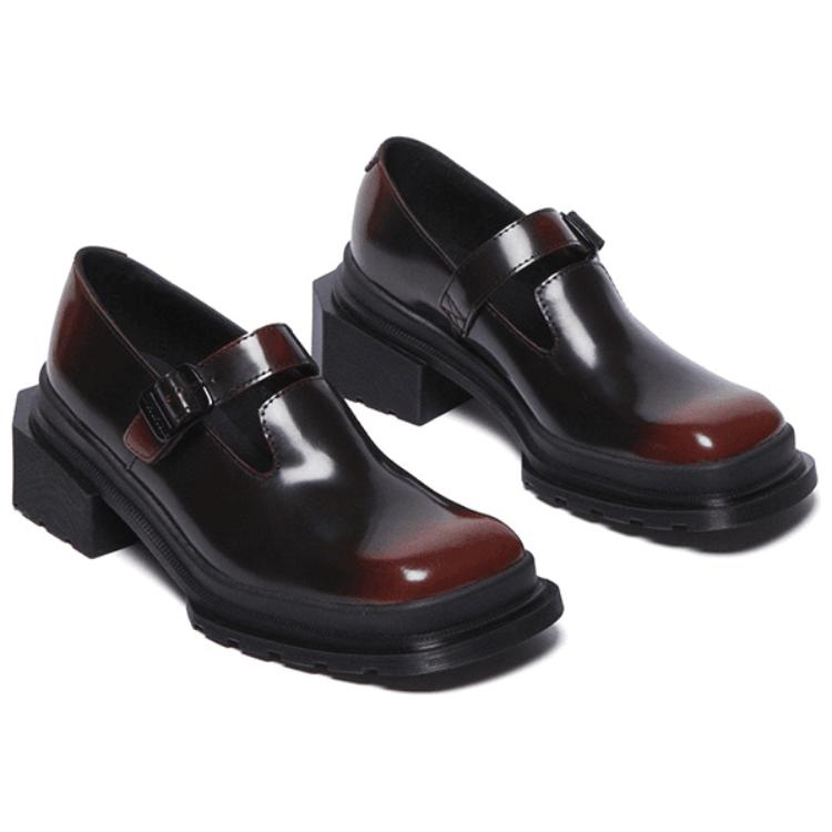 Dr. Martens Leather Fashionable Elegant Chunky Heel Mary Jane Shoes 1.5cm Women Shoes Black Red 32077770