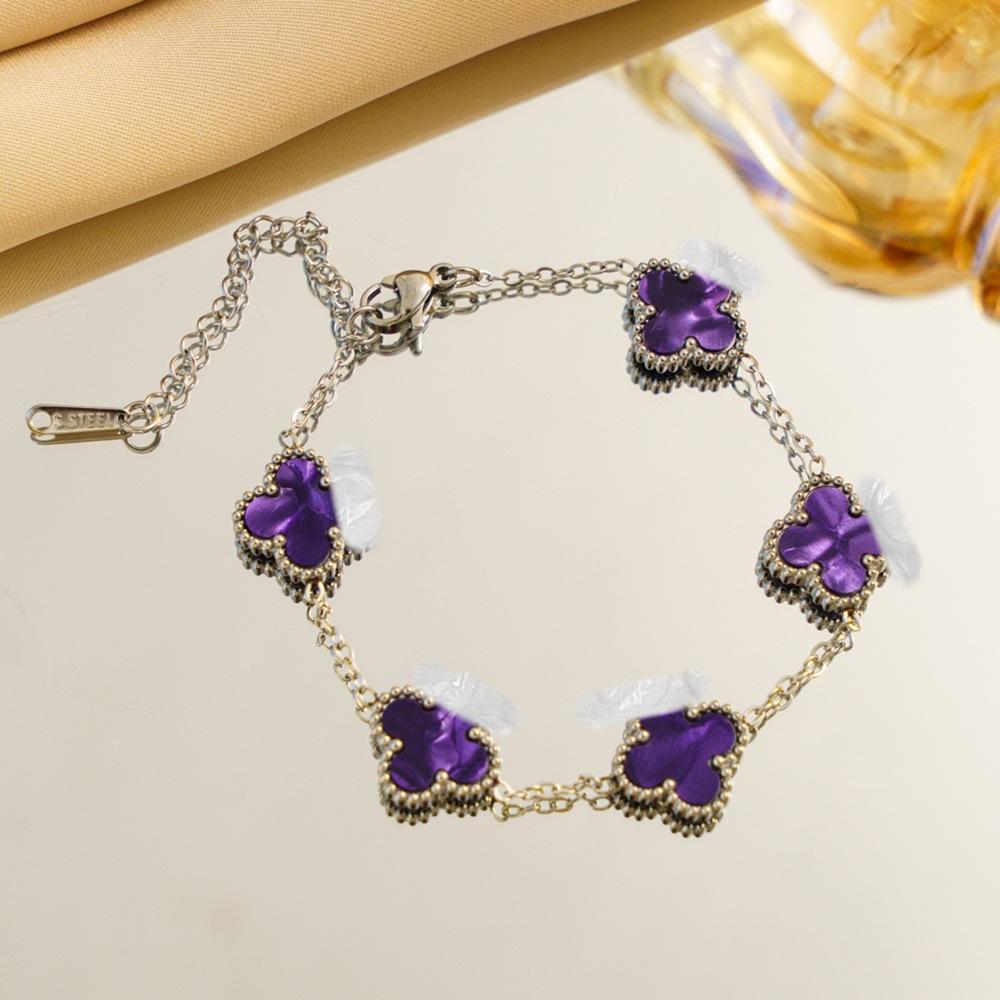 Браслет с градиентным четырехлистным клевером Роскошный и изысканный женский модный ювелирный аксессуар Уникальное и стильное украшение для руки