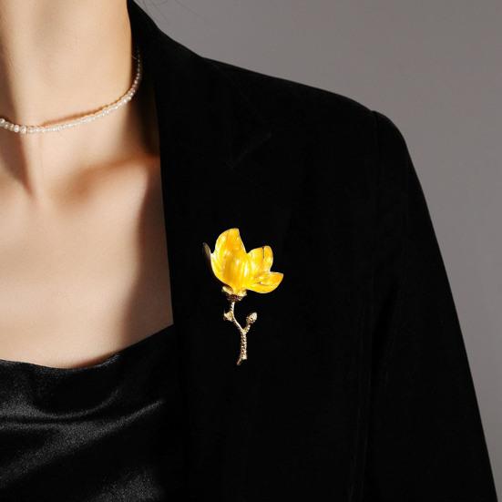 Брошь «Цветок магнолии» для женщин, эмалированный сплав, цветок, булавка на лацкан для курток, платьев, пальто, шляп, аксессуаров