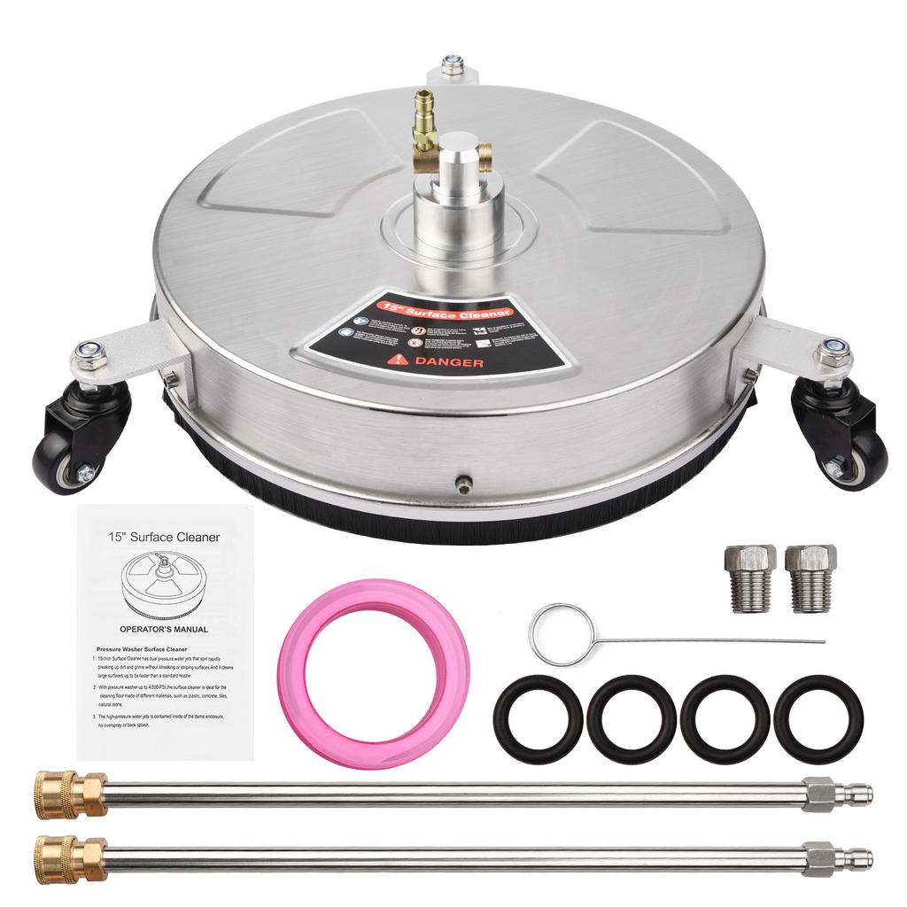 38cm/ 15inch Pressure Washer Surface Cleaner Stainless Steel Housing Power Washer Accessory with