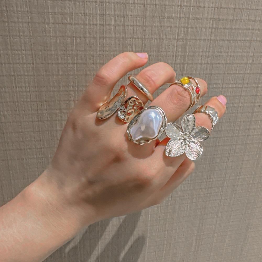 6 шт./компл. Сплав Гальваническое покрытие Преувеличенные Кольца Необычный Дизайн Кольцо в стиле барокко Роскошные Аксессуары