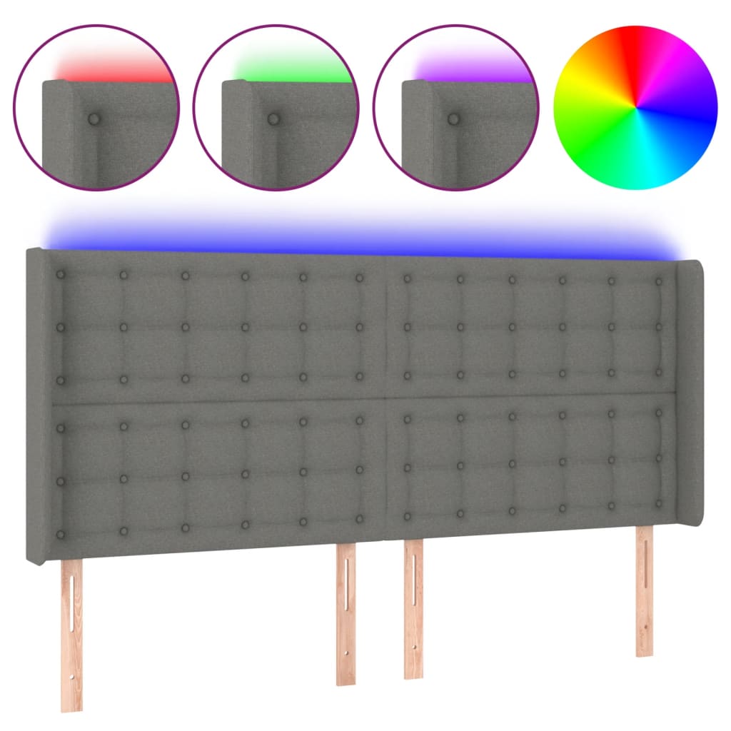 LED Headboard Dark Grey 163 x 16 x 118 128 cm Fabric
