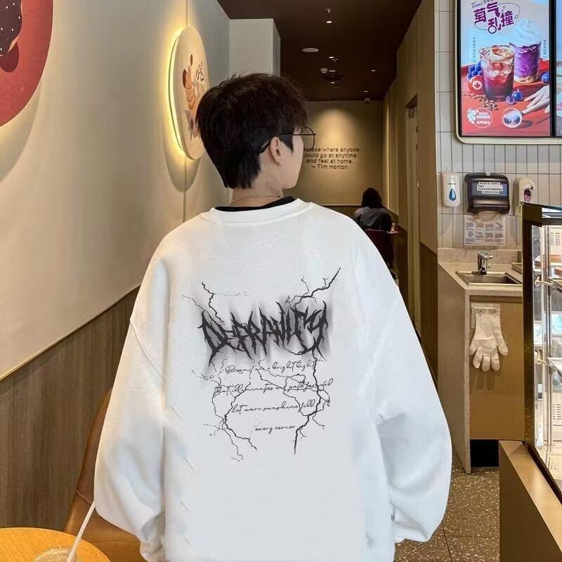 Напечатанный свитер осень-зима мужской круглый вырез свободный топ шикарный гонконгский стиль модный