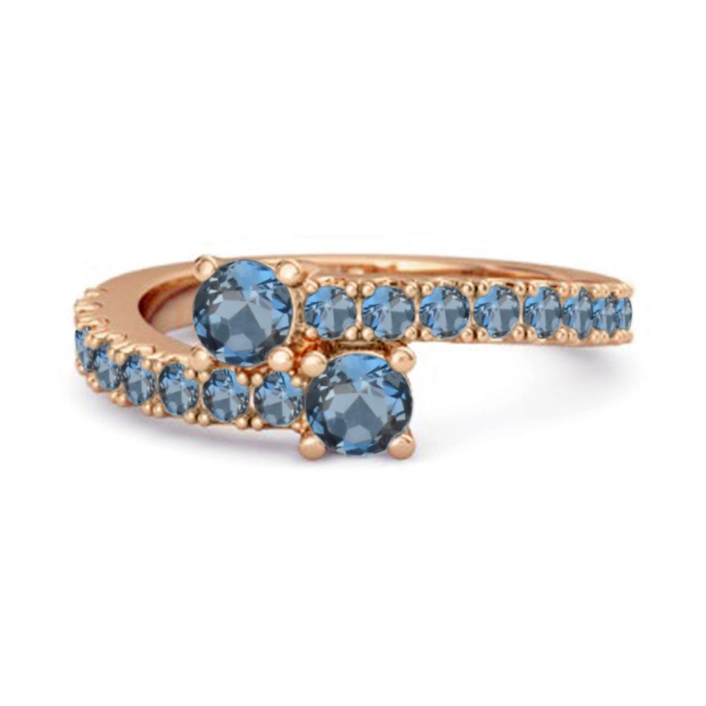 Кольцо-обход с двумя камнями London Blue Topaz, pavé, из стерлингового серебра 925 пробы с покрытием из розового золота
