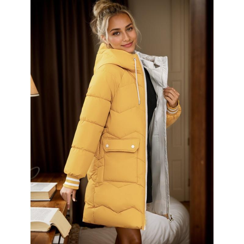 YYFS Женская мода повседневная осень-зима однотонная принт с длинным рукавом утолщенные средние куртки и пальто пуховики