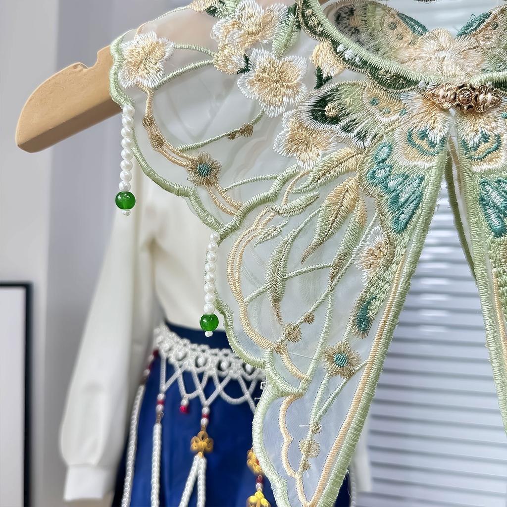 National Style Green Embroidery Beads Fringed Fake Collar Adult Children'S Clothing Hanfu Horse Dress Cloud Shoulder Women Ins No