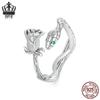 Everlove Exquisite Snake & Rose Flower Open Ring In S925 Sterling Silver, White Gold Plated Jewelry for Women.