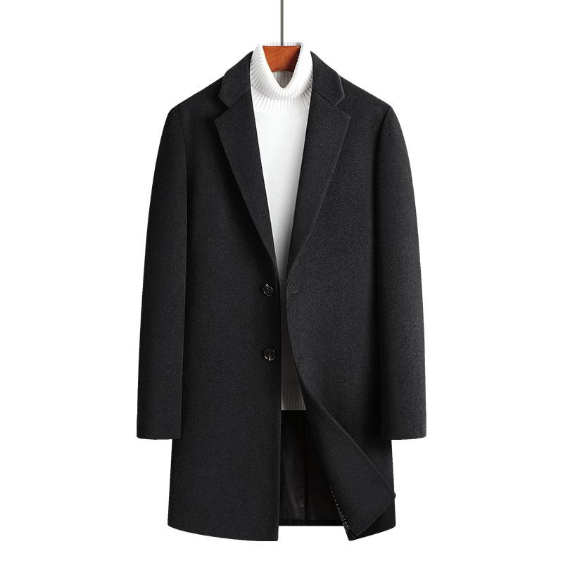 Autumn and Winter Men's Woolen Coat Medium and Long Cotton Thickened Woolen Coat Men's Trench Coat