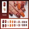 Thanksgiving Fall Press On Nails Medium Square False Nails Maple Leaf Orange Glitters Plaid Acrylic Nails Stick On Nail
