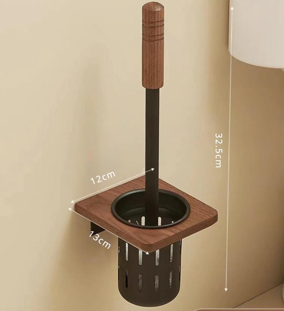 Walnut Metal Toilet Brush Holder Wall Mounted no dead Toilet Brush Storage Rack Bathroom Shelf Toilets Set of Accessories