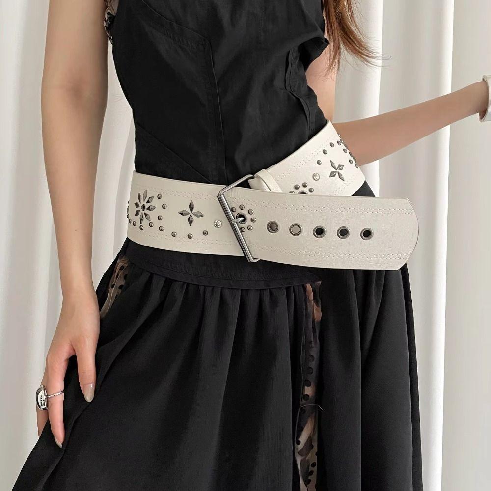 Gothic Leather Waist Belt Vintage Dress Jeans Belt Niche Women's Rivet Belt  Waist-Cinching