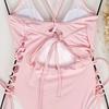 Women Swimsuit Solid Color One Piece Beachwear Padded Underwire Drawstring Swimwear Swimming
