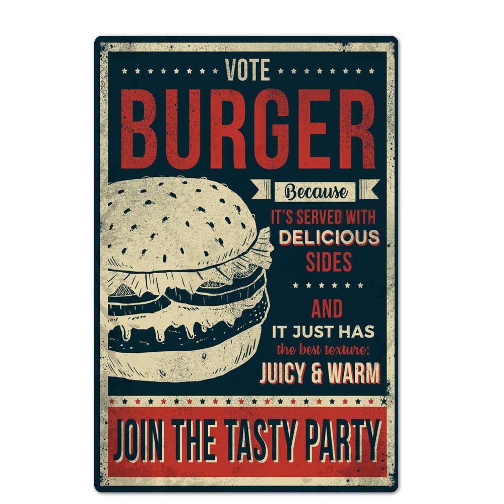 Металлическая вывеска для гамбургера, винтажная жестяная вывеска для ресторана быстрого питания, настенный декор для кухни, кафе, закусочной, бара, бургера, металлические вывески 20x30c