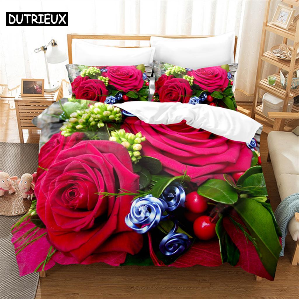 Роскошный комплект постельного белья Red Rose Queen, пододеяльник, комплект постельного белья, комплект постельного белья, пододеяльник King Size, комплект постельного белья