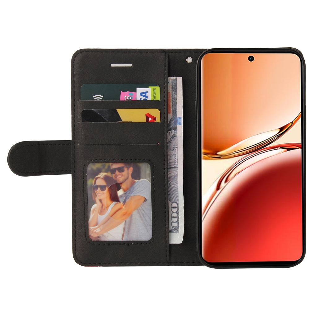 For Oppo Reno12 F 4G Leather Case Wallet Stand Color Splicing Phone Cover