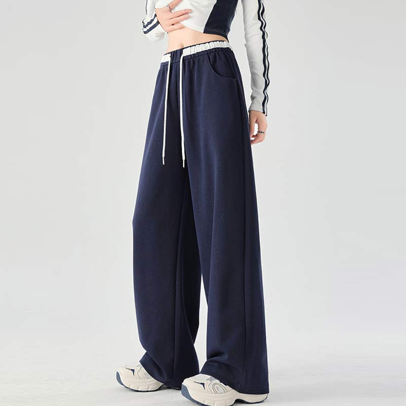 Женские свободные спортивные повседневные широкие брюки весна-осень на шнурке модные дизайнерские спортивные брюки с высокой талией эластичные спортивные брюки