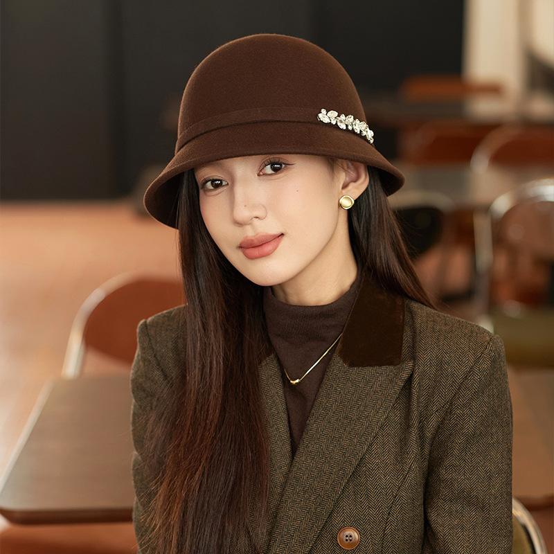 Wool Top Hat Women'S Autumn And Winter New Black Felt Hat Retro Fashion Versatile Bucket Hat Woolen Basin Hat Women'S Winter