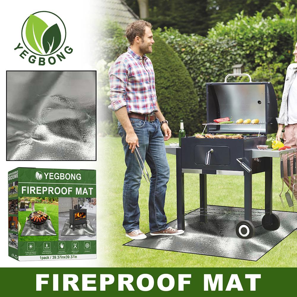 Square Fire Pit Mat Heat Resistant Fire Retardant Base Pad 100cmx100cm 3 Layers Large Fire Pit Mat Easy To Clean for Deck Patio