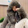 Женская шуба из искусственного меха лисы с капюшоном, длинная куртка для молодежи, теплая, повседневная