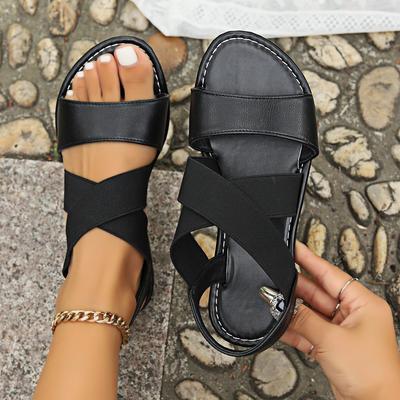 Новые эластичные сандалии Cross Flat для женщин, римский стиль, большие размеры, однотонные туфли Fishmouth