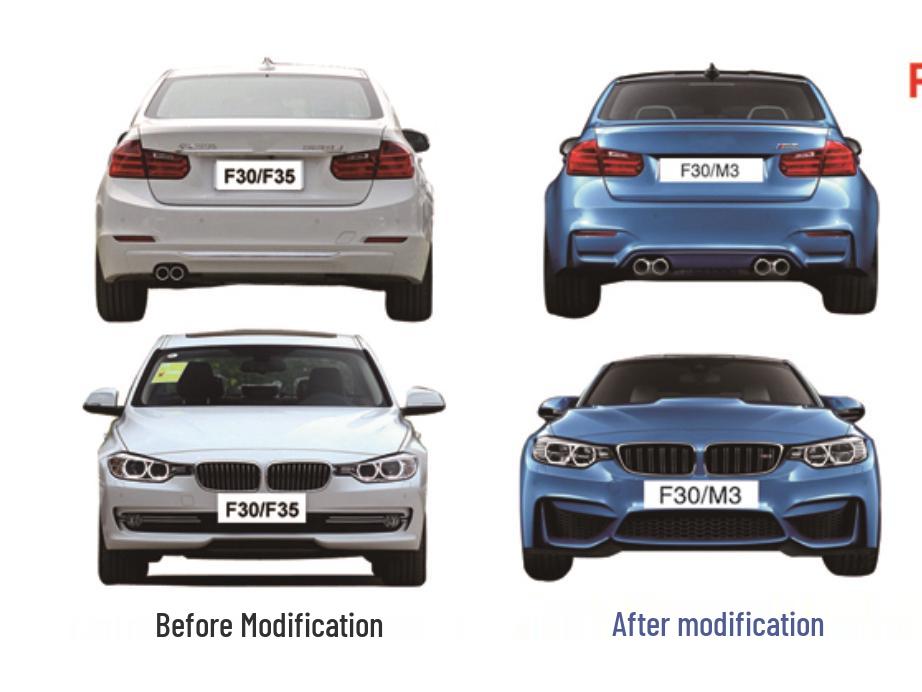 Совместимый боди-кит для BMW 3 серии: Модифицированные передний и задний бамперы, крылья, пороги и передний сплиттер в стиле M3 (Ф30/Ф35)