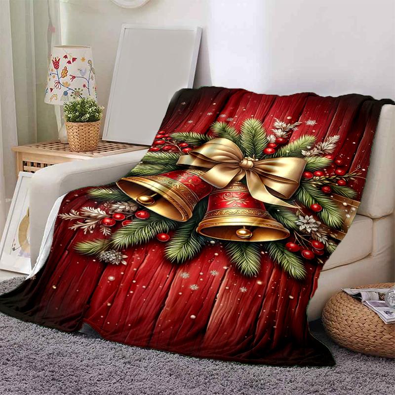1Pc Christmas Bells Berries Blanket Soft And Comfortable Casual Warm Camping Travel Christmas Halloween Gift M921377