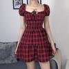 Y2K Gothic Plaid A-Line Women Mini Dresses Grunge Punk Bandage Skinny Emo Party Dress Short Sleeve Summer Streetwear
