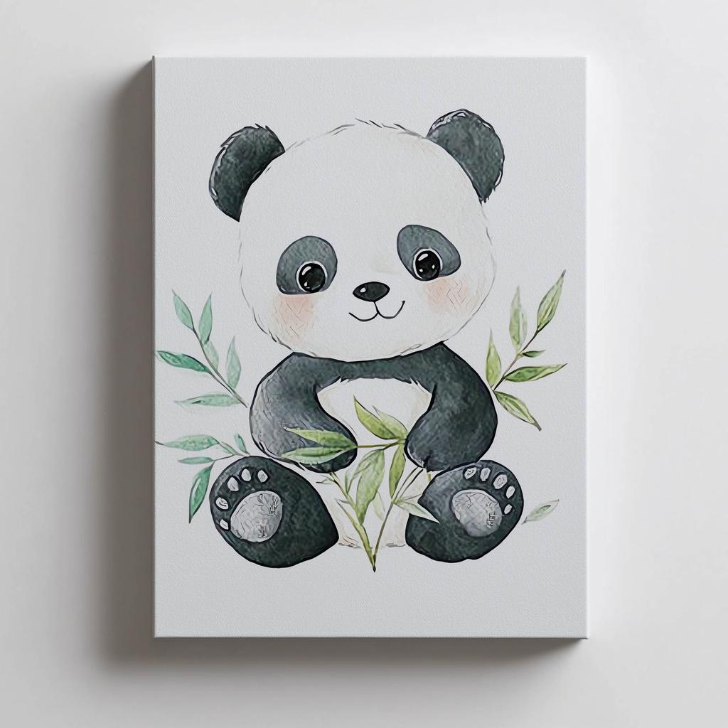 Poster Cute Panda Among Leaves Poster Cute Panda Among Leaves, 30X40 Cm, Black Aluminum Frame, 230 Gsm Matte Paper