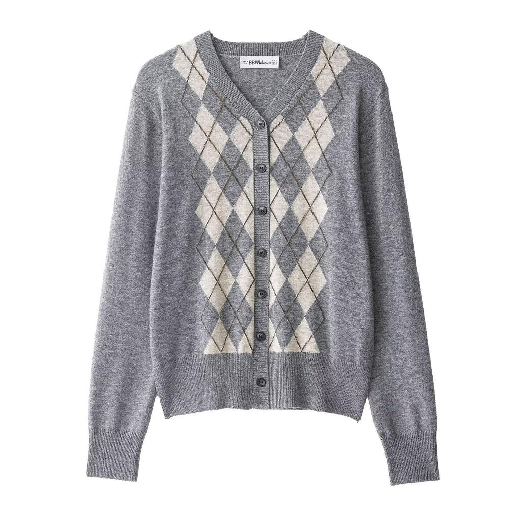 European and American style, new women's clothing, fashionable, versatile, cross-border French casual rhombus knitted sweater