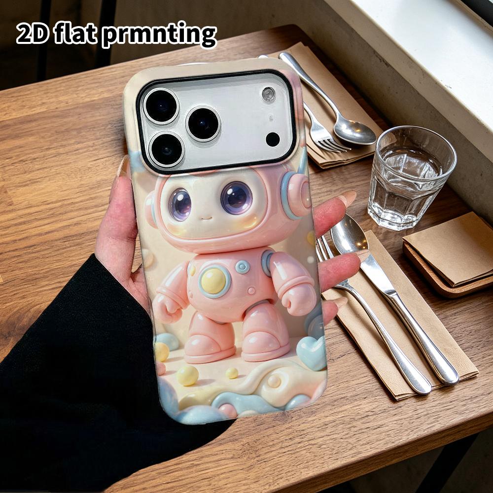 Чехол для телефона: Плоский 2D дизайн, подходящий для защитного чехла iPhone 18 17 16 15 14 13 Pro, розовый маленький робот, идеальный подарок на Рождество и Хэллоуин