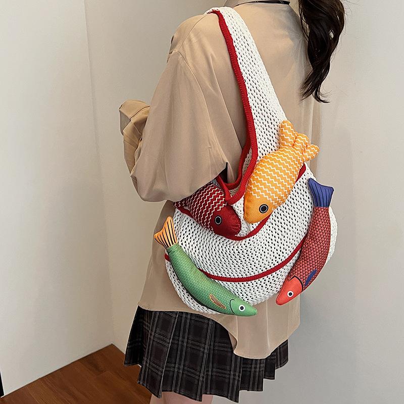 Сумка-тоут ручной работы летняя большой вместимости дофаминовая вязаная сумка новая сумка через плечо для通勤