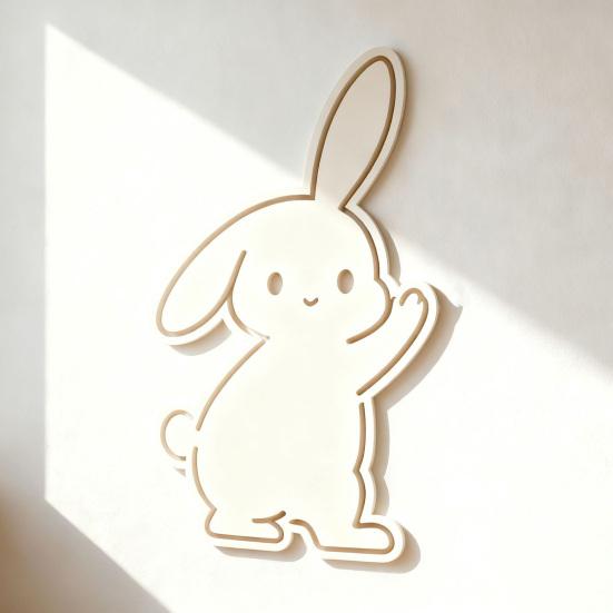 Cute Bunny Wall Decal Easter Wall Sticker Wooden Rabbit Animal Wall Art Decor