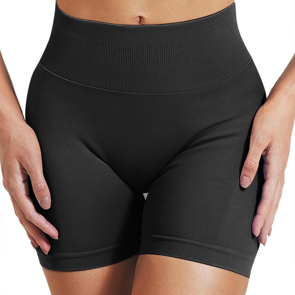 Women's Fashion Solid Color Hip Lifting Yoga Shorts Quick Drying Breathable Sports Fitness Tight High Waist Three Part Yoga Shorts