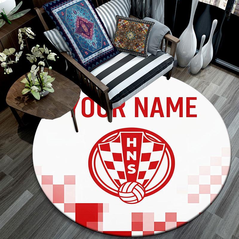 Custom Name,Croatia pattern round rug,Carpet Rug for Living Room Bedroom Playroom ,Non-slip Floor Mat,Holiday Gifts and Birthday Gifts.