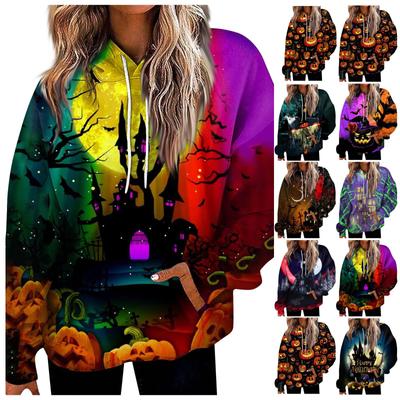 Женская мода на Хэллоуин, повседневные универсальные повседневные толстовки с круглым вырезом, топ с длинными рукавами и принтом, толстовка