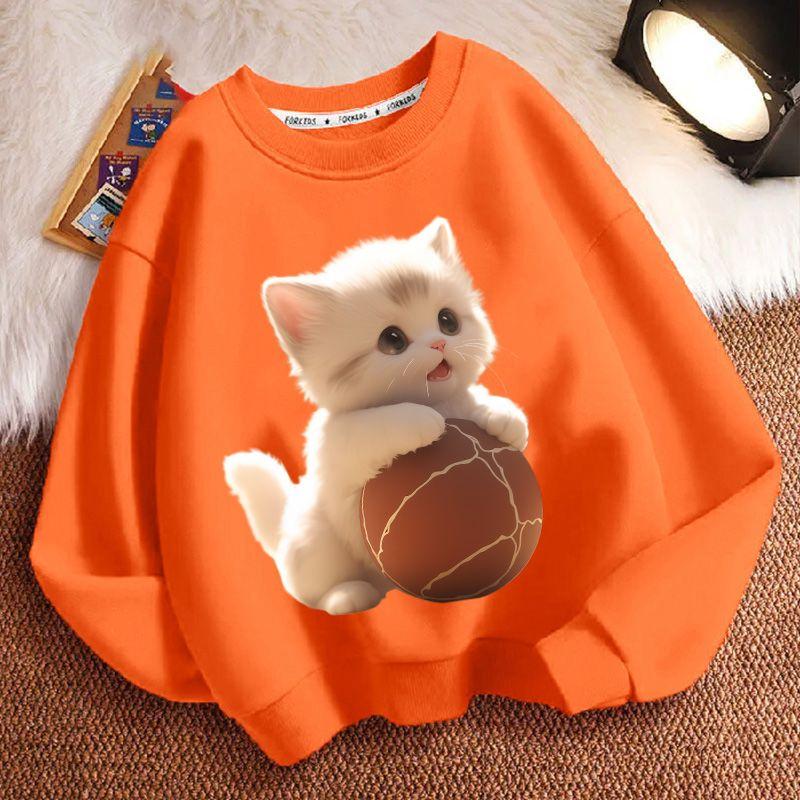 Cute Cat Hoodies for Children In Autumn and Winter, Casual Long-sleeved Round-neck Hoodies for Boys and Girls
