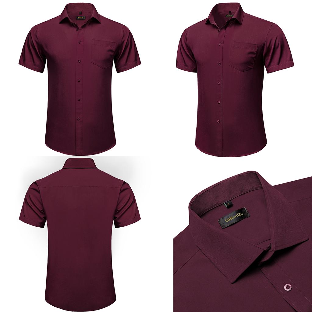 Mens Red Fashion Short Sleeve Dress Shirts Regular Fit Casual Button Down Shirts