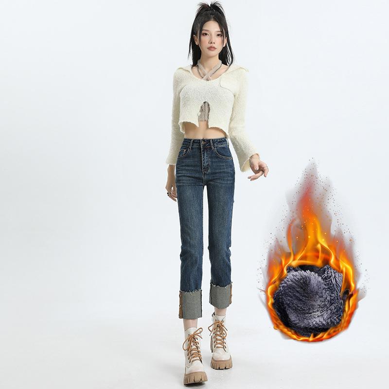 Women's Autumn and Winter Sweet and Cool Women's Clothing High Waist Small Straight Jeans Women's Autumn and Winter