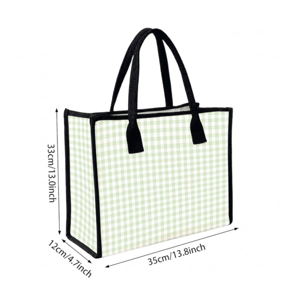 Gingham Tote Bag Casual Daily Handbag Lightweight Reusable Shopping Bag